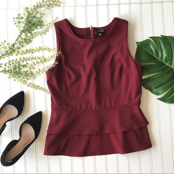 The Limited Tops - The Limited peplum Cranberry red ruffle zip back